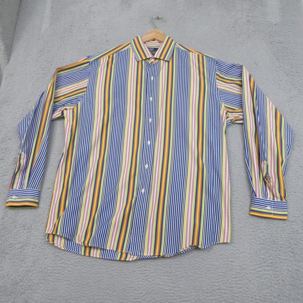 Vintage 90s Polo Ralph Lauren XL Multi Stripe Long Sleeve Cotton Shirt Hong Kong
